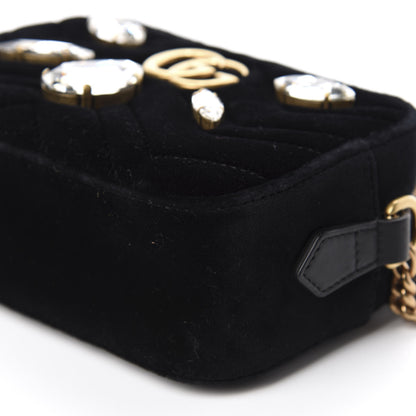Gucci Velvet Matelasse Marquise Crystals Mini GG Marmont Chain Shoulder Bag Black 7 of 10