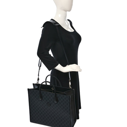Gucci GG Supreme Monogram Azalea Calfskin Web Medium Retro Interlocking G Tote Bag Black 2 of 9