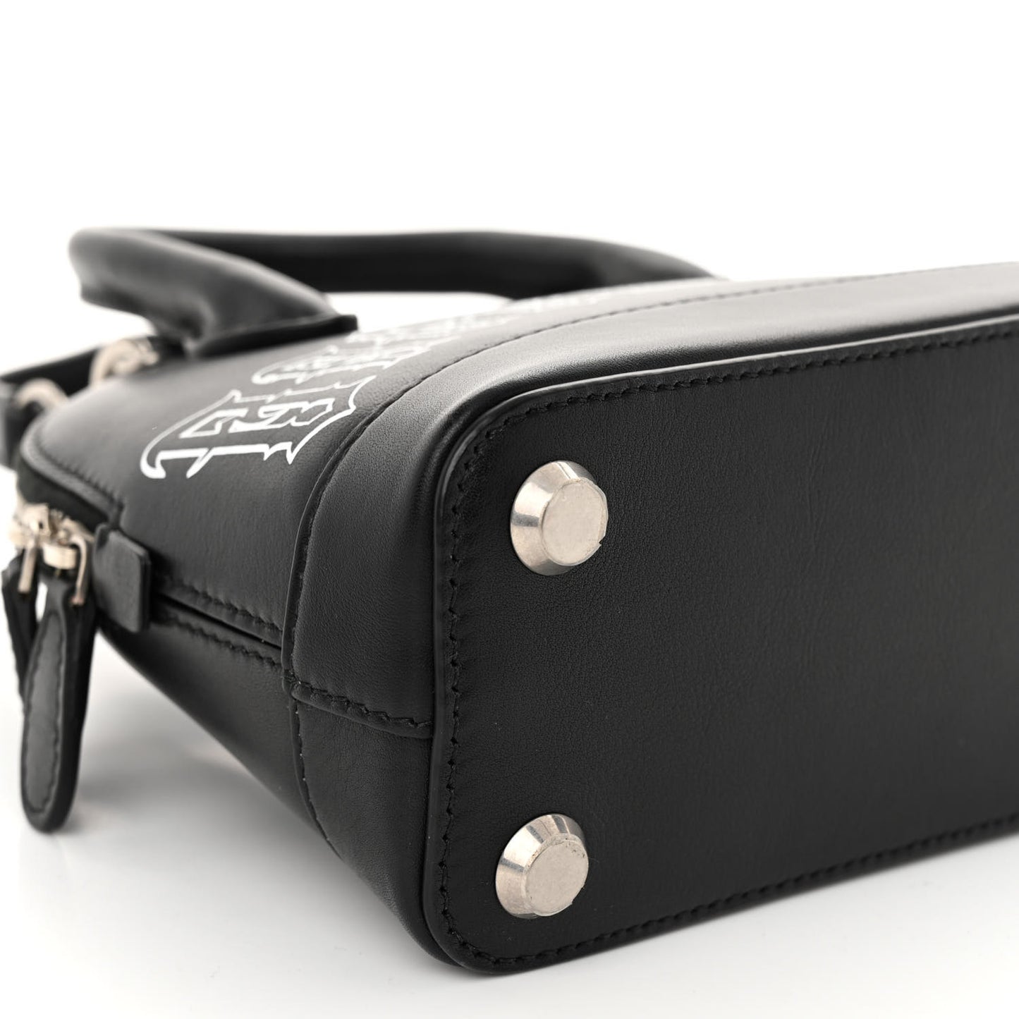 Calfskin Gothic Logo XXS Ville Top Handle Bag Black White