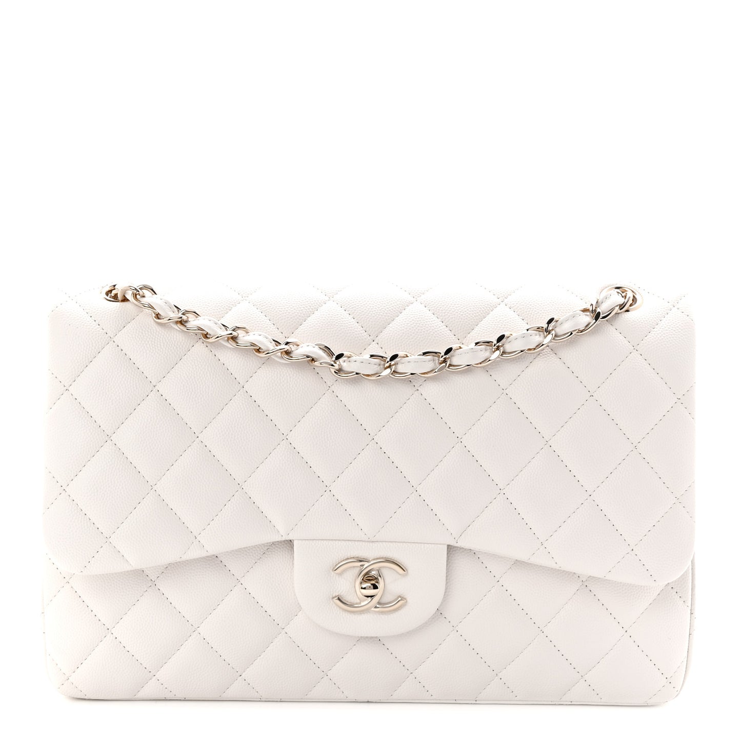 Caviar Quilted Jumbo Double Flap White