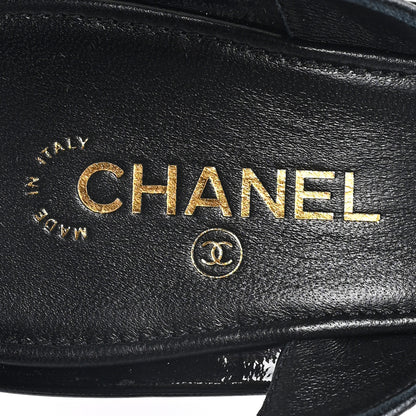 Chanel Lambskin Patent Cap Toe CC Apple Slingback Pumps 41 Black 7 of 8