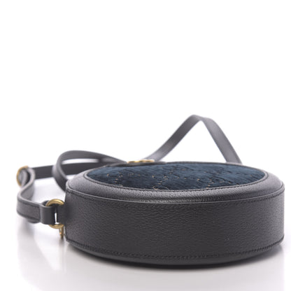 Gucci Velvet Calfskin GG Monogram Round Shoulder Bag Blue Beige 10 of 11