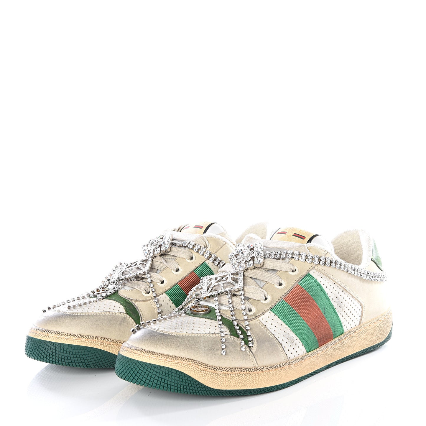 Nubuck Calfskin Web Removable Crystals Mens Screener Sneakers 8 Dusty Milk New Mystic White