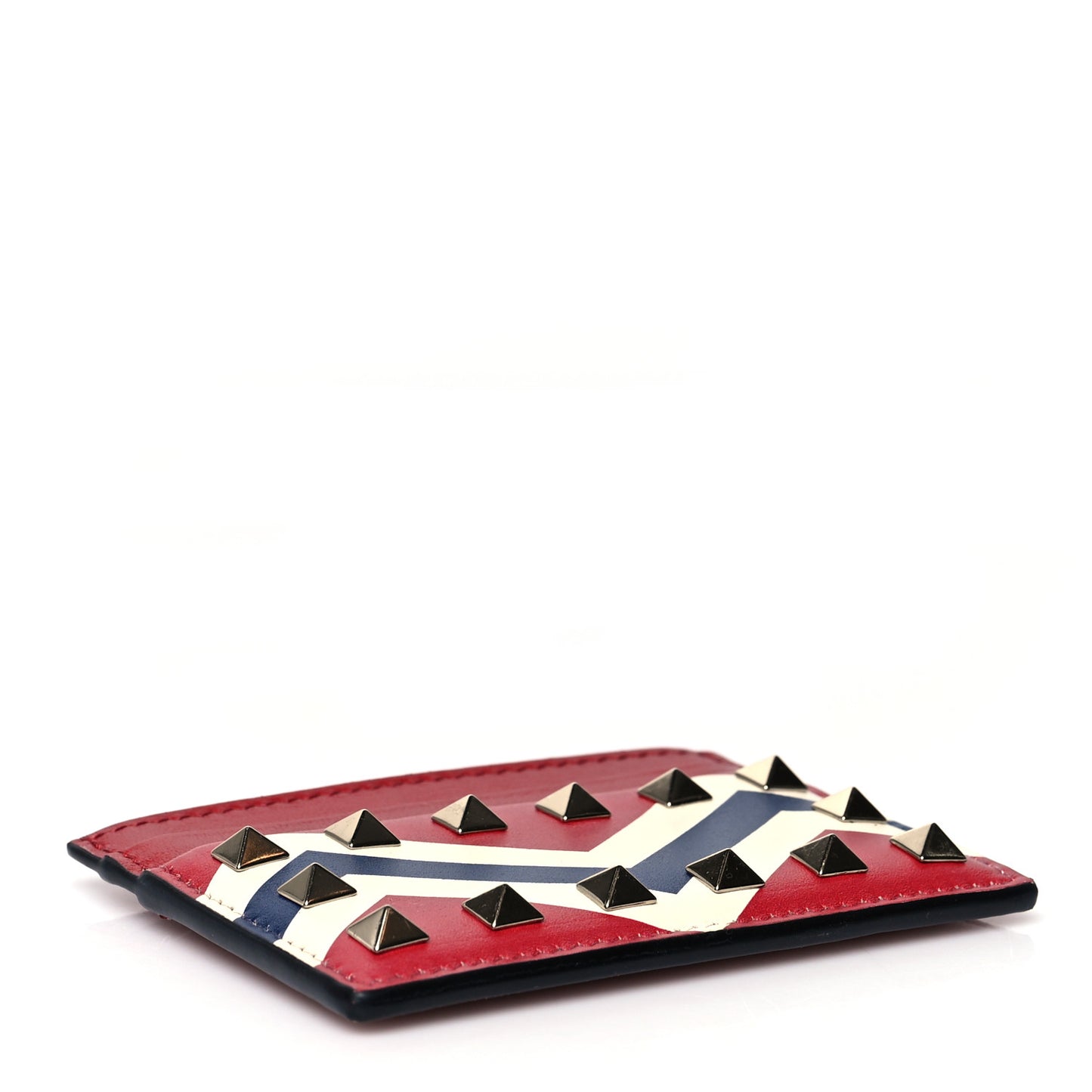 Vitello Zig Zag Print Rockstud Card Holder Blue Red