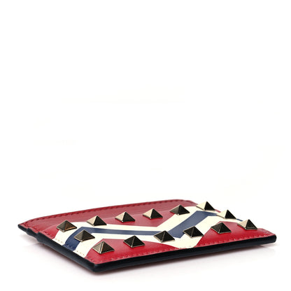 Valentino Garavani Vitello Zig Zag Print Rockstud Card Holder Blue Red 4 of 8