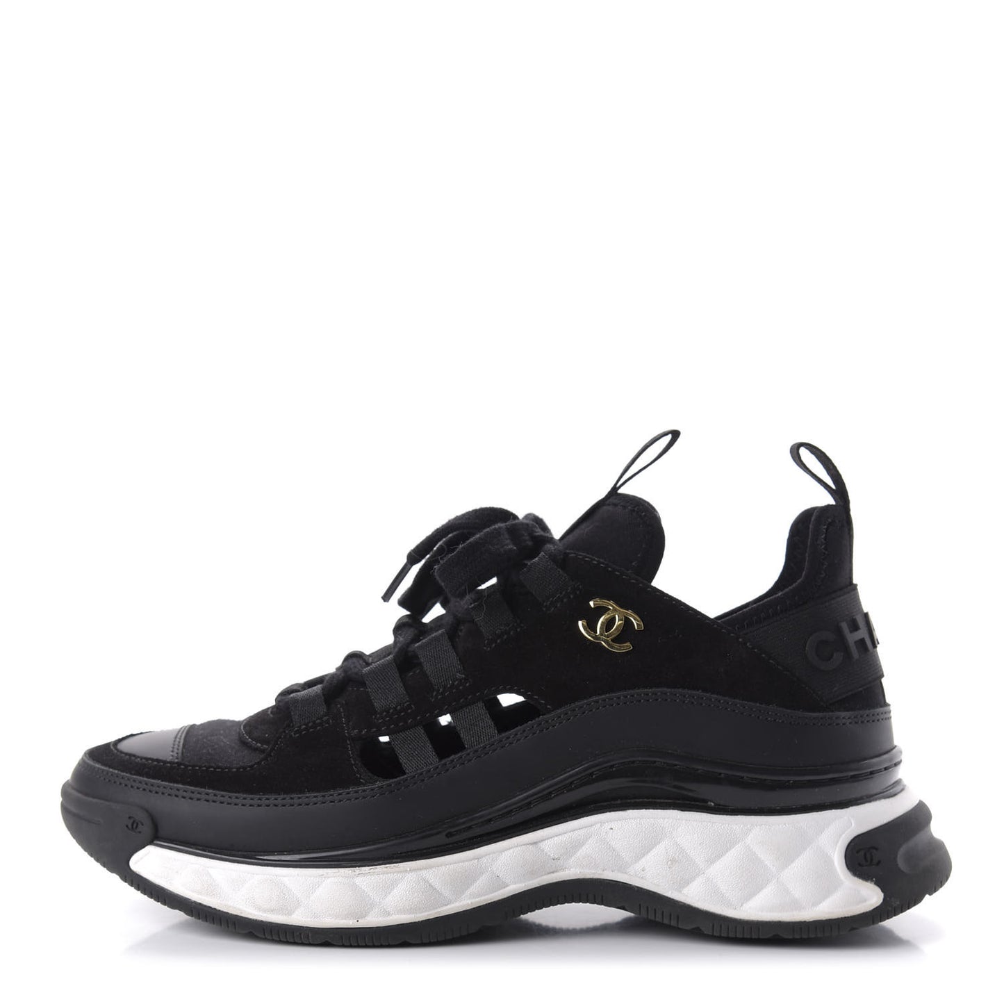 Velvet Calfskin Mixed Fibers CC Sneakers 36.5 Black