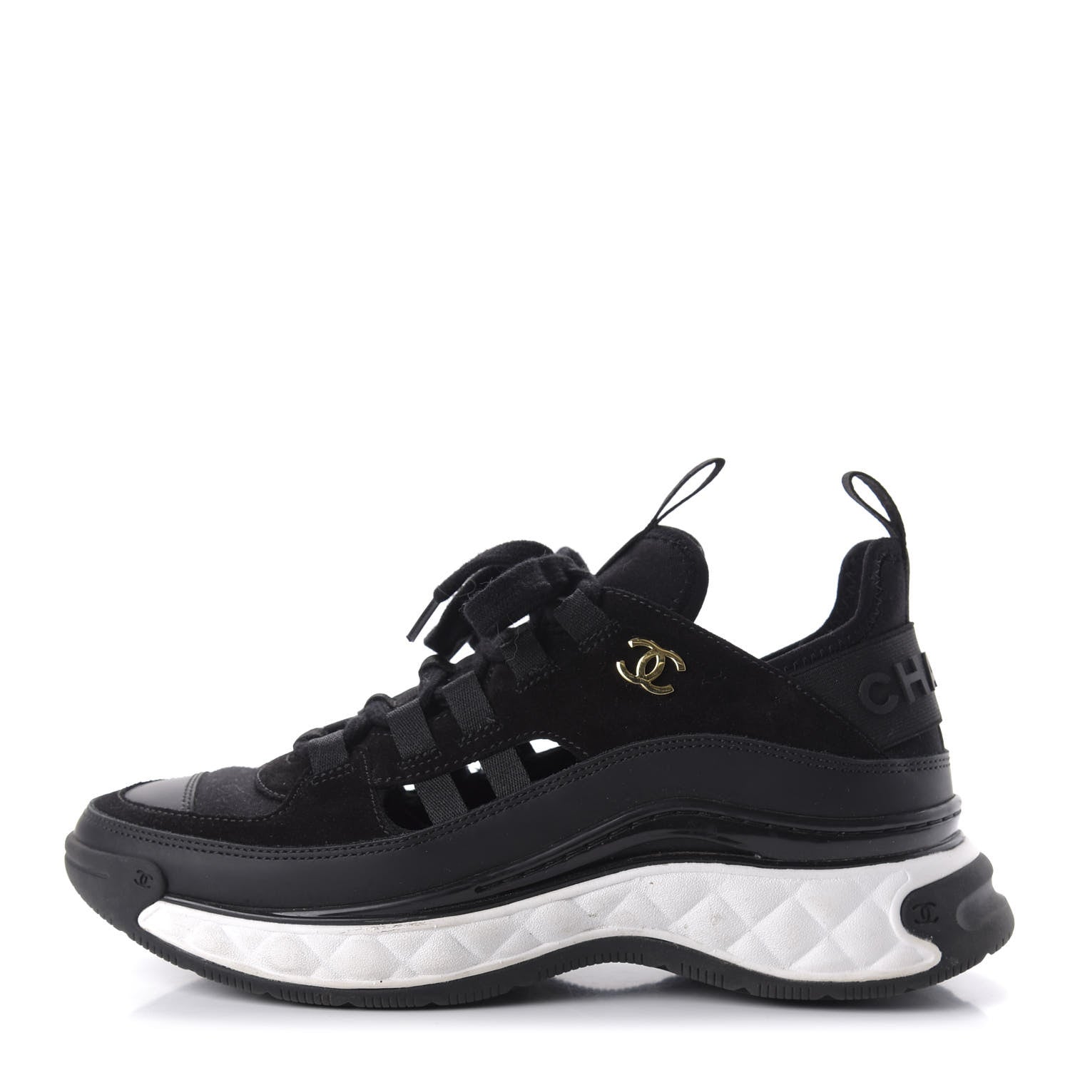 Chanel Velvet Calfskin Mixed Fibers CC Sneakers 36.5 Black 1 of 9