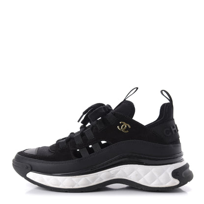 Chanel Velvet Calfskin Mixed Fibers CC Sneakers 36.5 Black 1 of 9