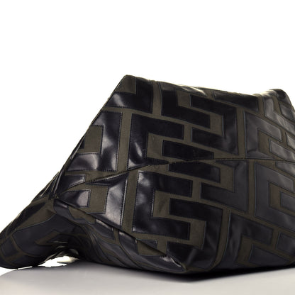 Celine Calfskin Logo Patchwork Cabas Dark Green Black 6 of 8