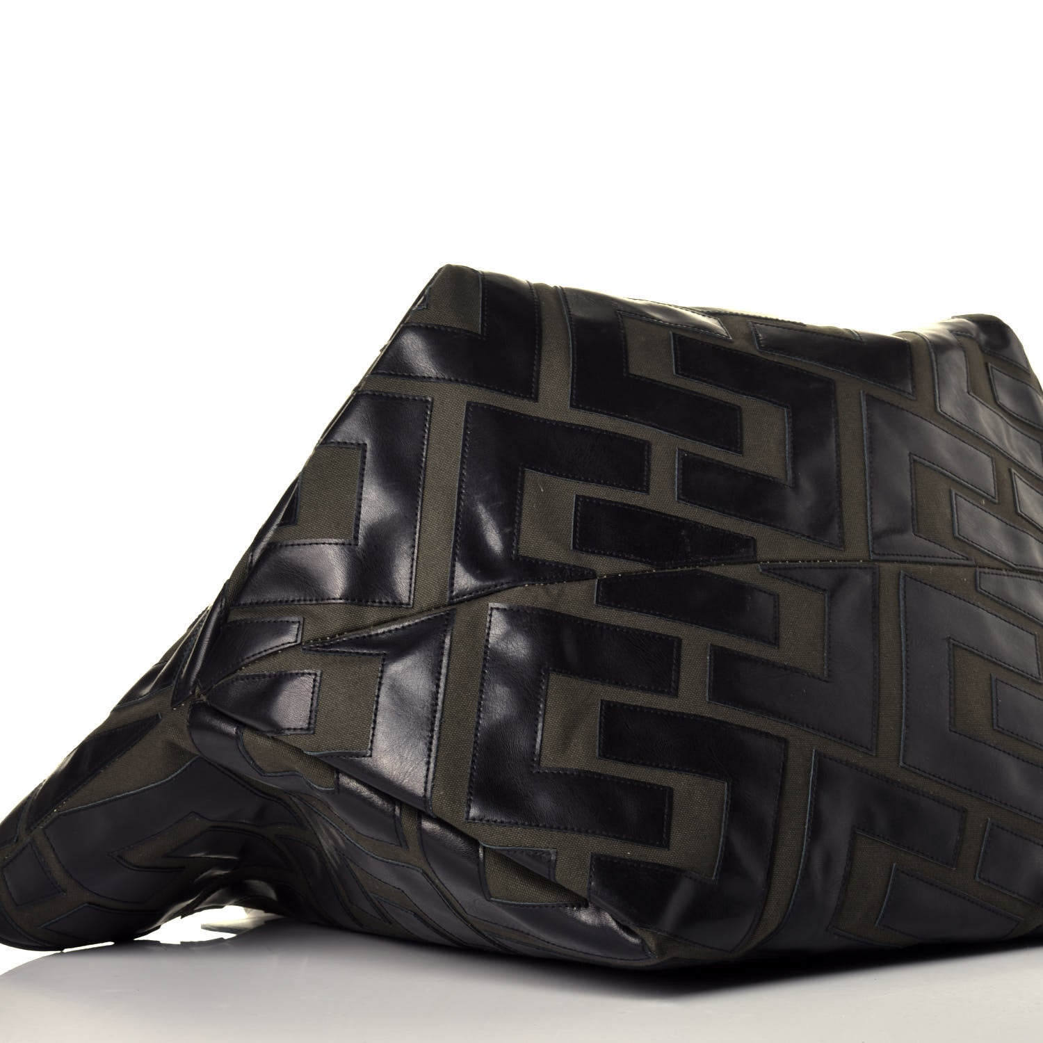 Celine Calfskin Logo Patchwork Cabas Dark Green Black 6 of 8