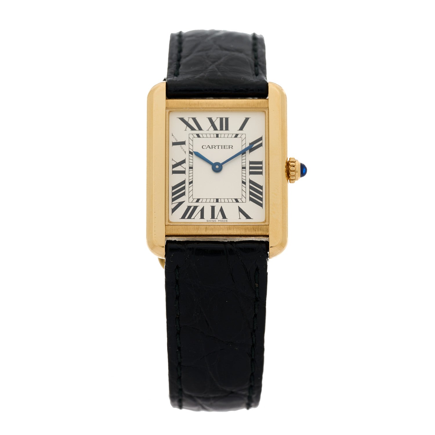 Cartier Stainless Steel 18K Yellow Gold Alligator 24mm Tank Solo Quartz Watch 1 of 5