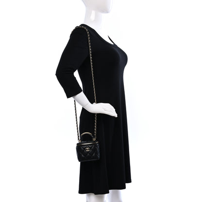 Chanel Lambskin Quilted Metal Mini Top Handle Vanity Case With Chain Black 2 of 11