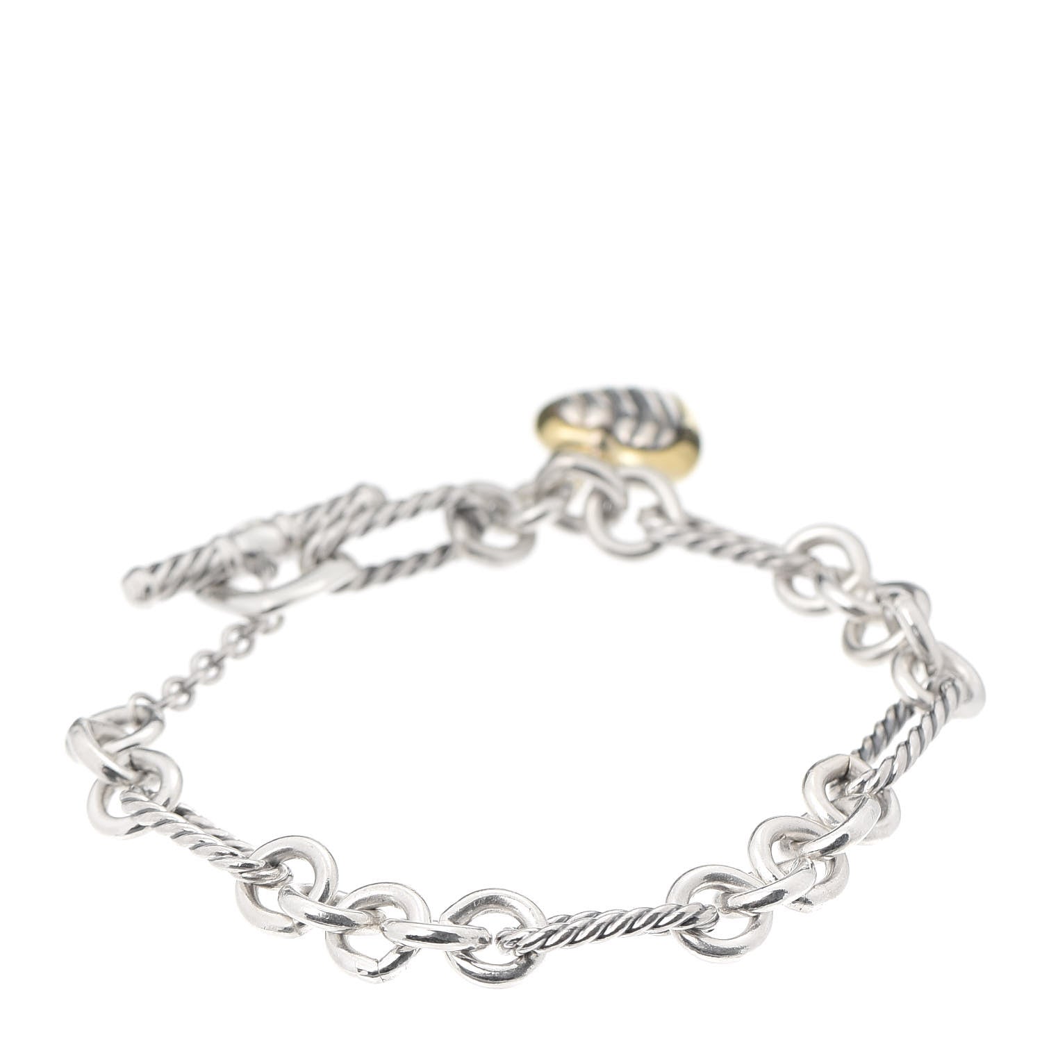 David Yurman Sterling Silver 18K Yellow Gold Cable Heart Charm Bracelet 3 of 4