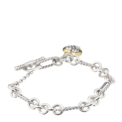 David Yurman Sterling Silver 18K Yellow Gold Cable Heart Charm Bracelet 3 of 4