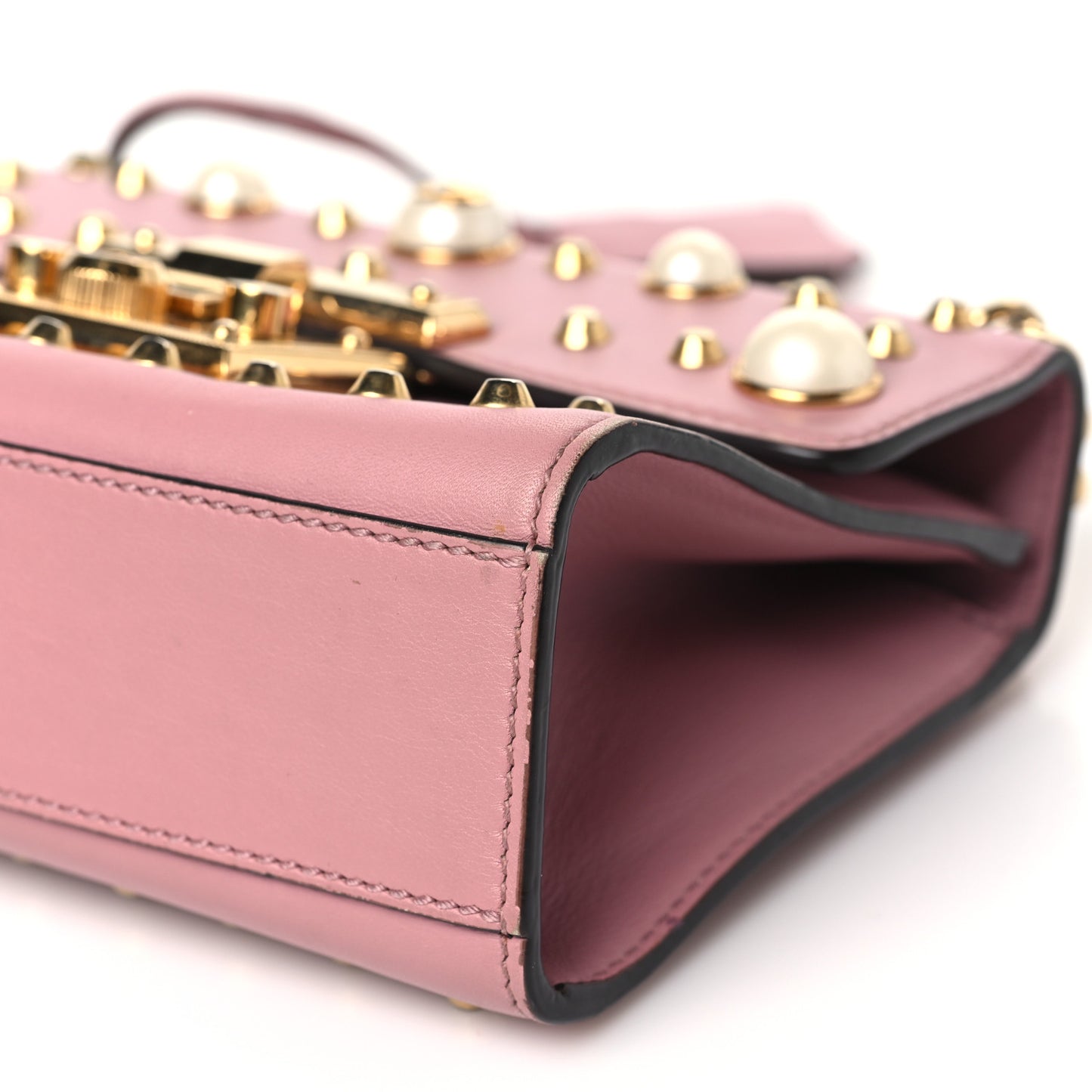 Calfskin Studded Small Padlock Shoulder Bag Carmine Rose