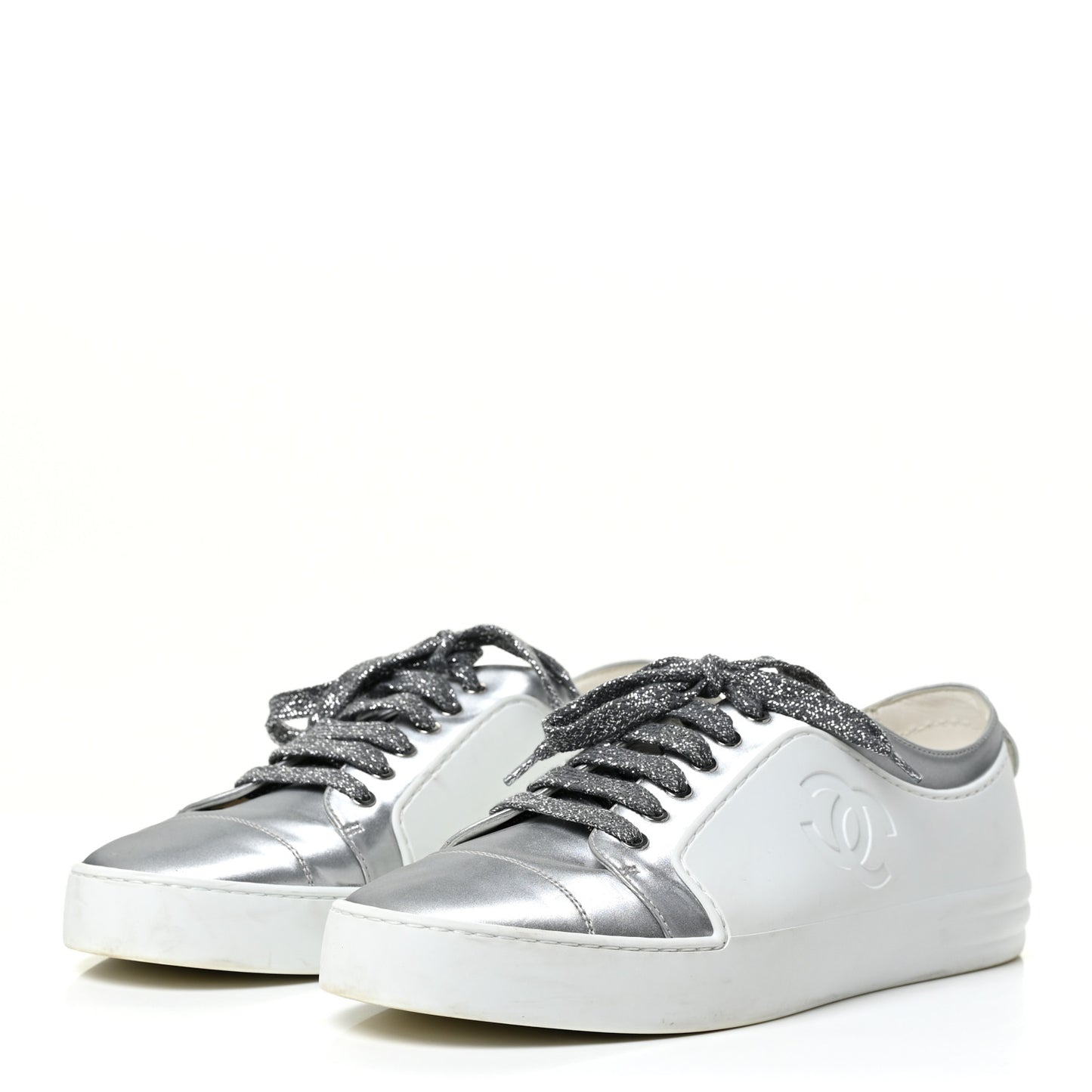 Iridescent Goatskin Womens Sneakers 40.5 White Silver