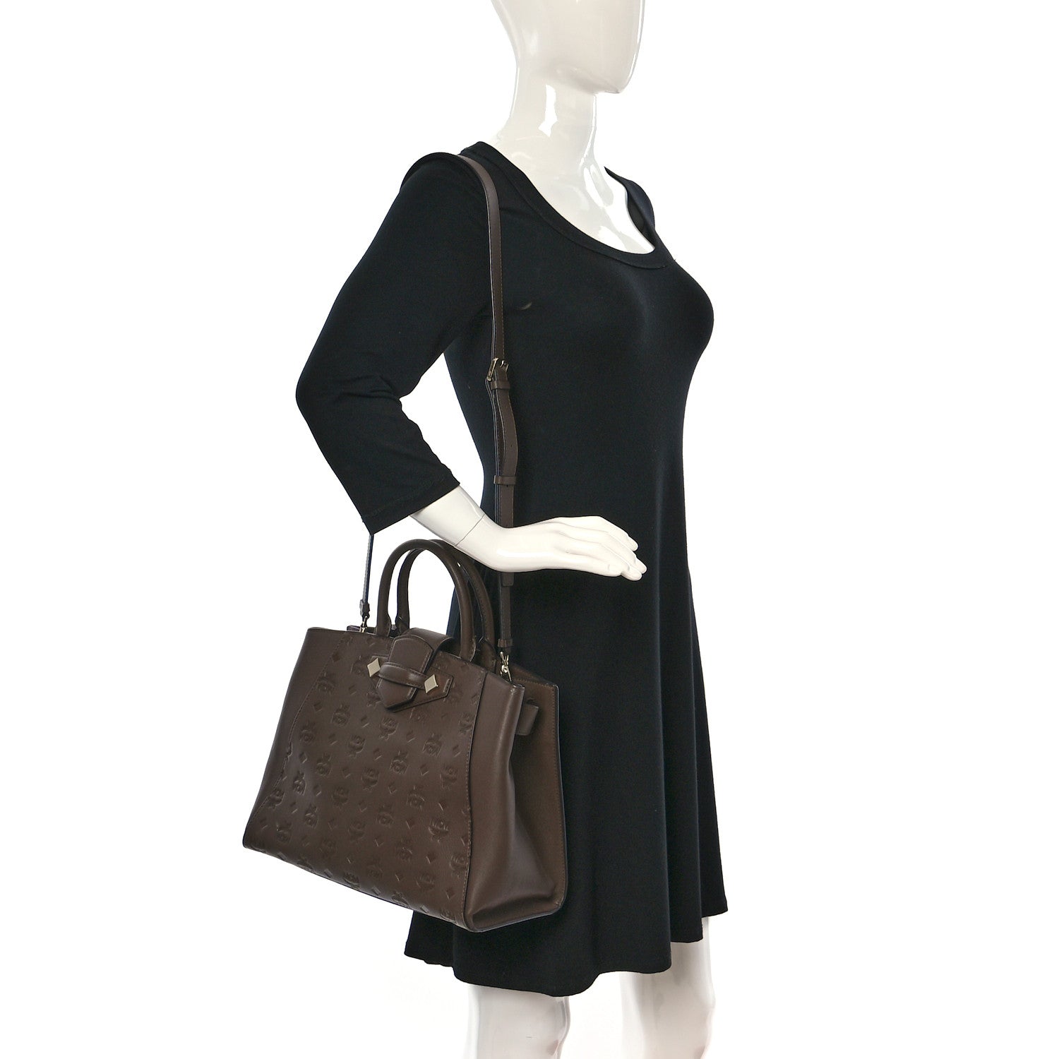 MCM Calfskin Ottomar Monogram Medium Essential Tote Chestnut 2 of 12