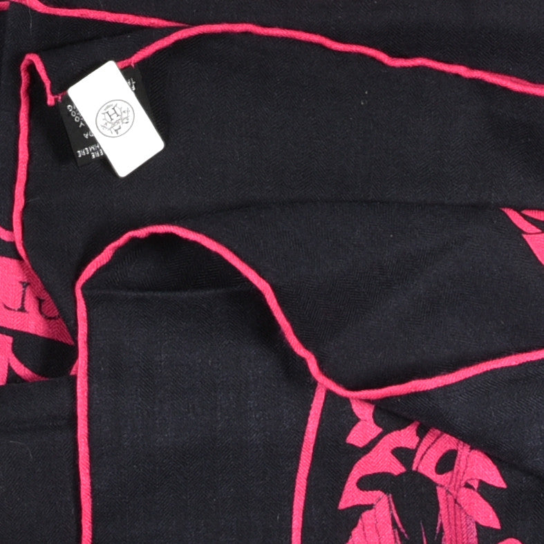Cashmere Silk Jungle Love Tattoo Shawl 140 Bleu Noir Rose Vif