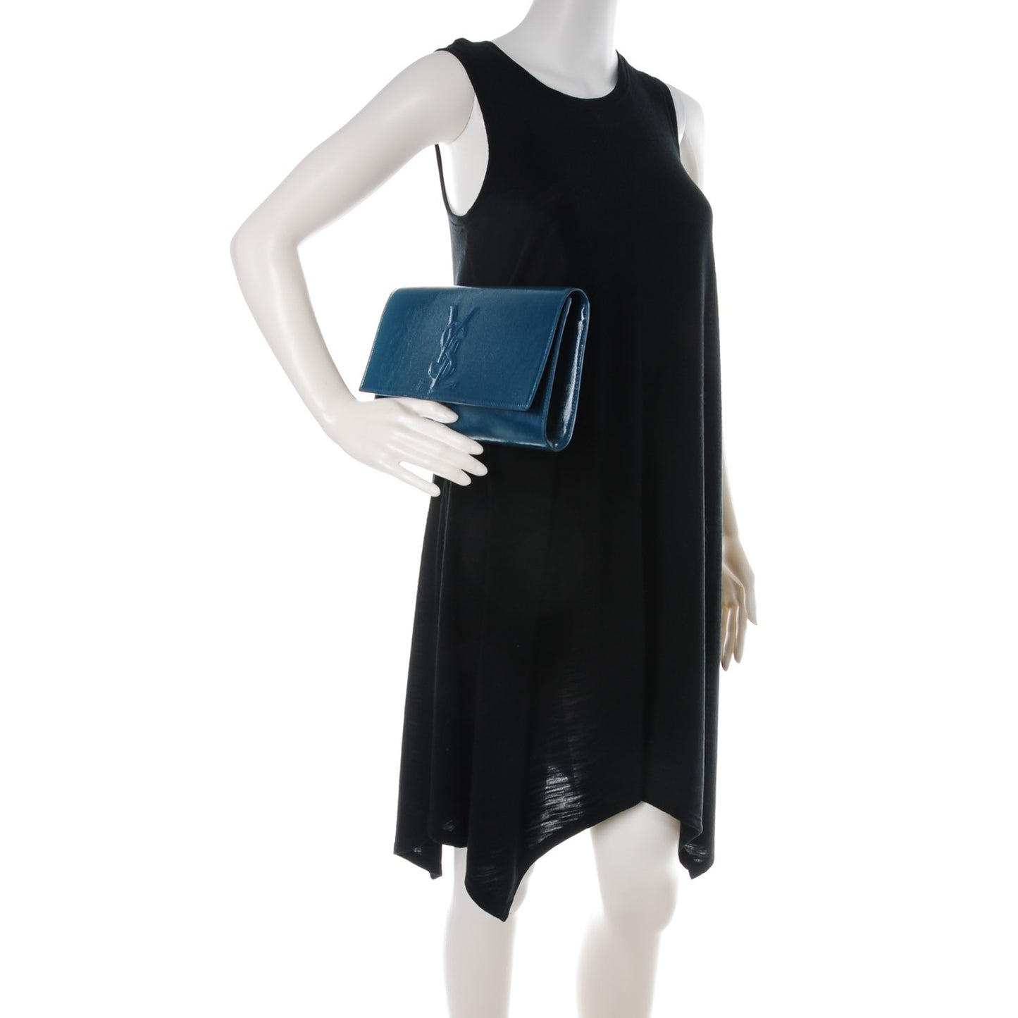 Textured Patent Monogram Large Belle de Jour Clutch Turquoise