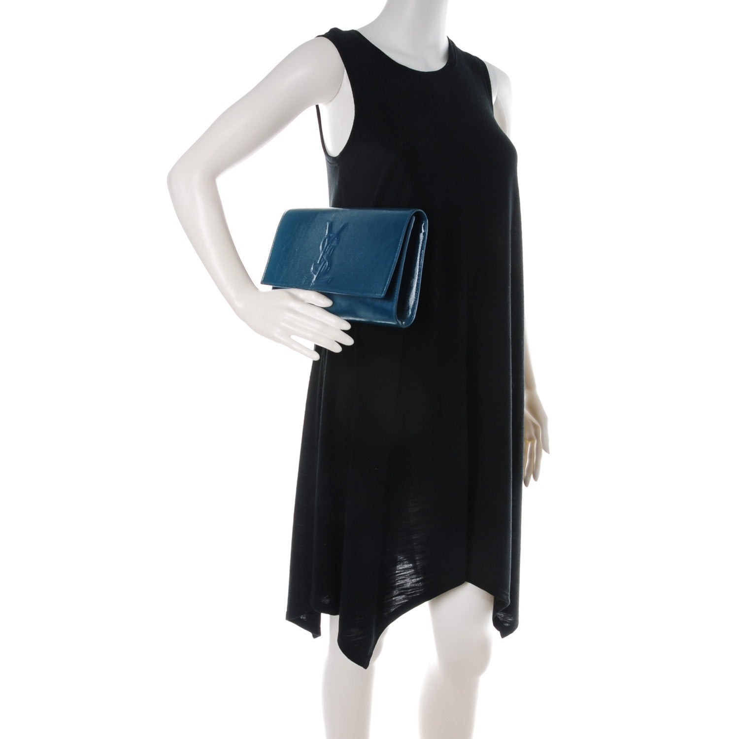 Saint Laurent Textured Patent Monogram Large Belle de Jour Clutch Turquoise 2 of 7