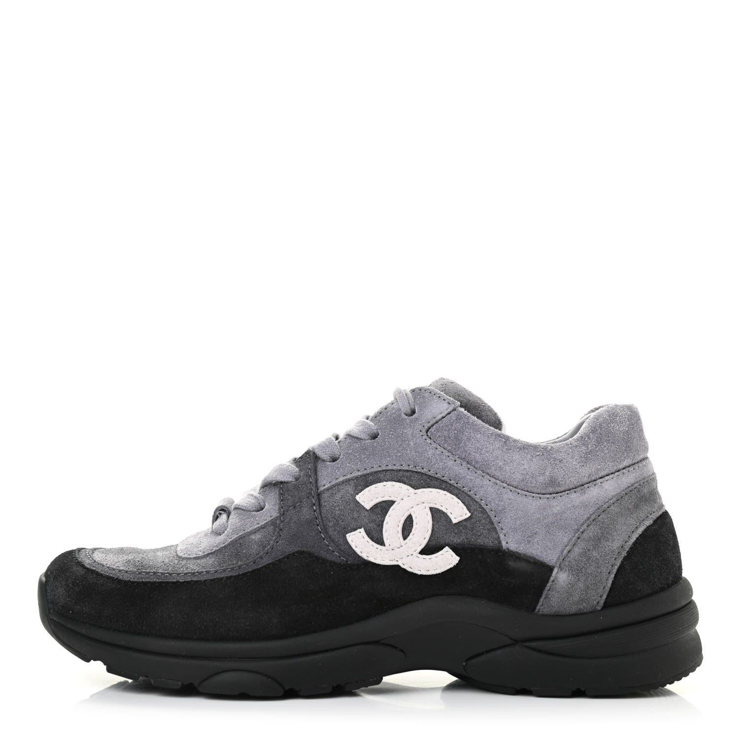 Chanel Suede Calfskin CC Sneakers 35.5 Black 1 of 10