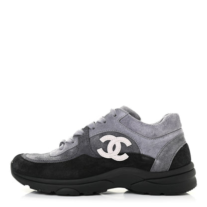 Chanel Suede Calfskin CC Sneakers 35.5 Black 1 of 10