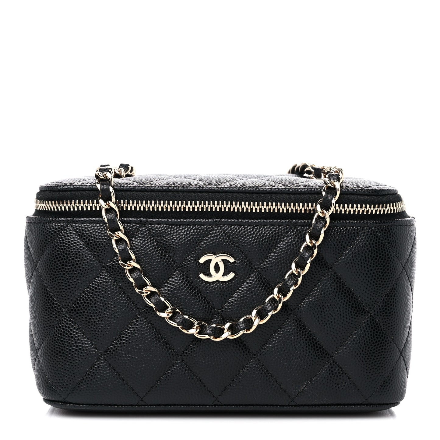 Caviar Quilted Small Vanity Case With Chain Black