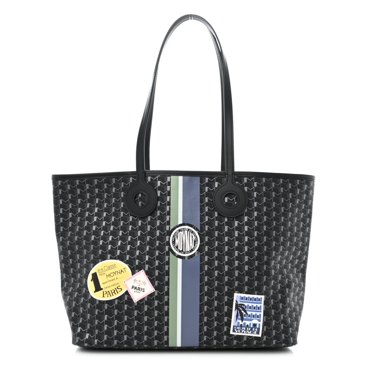 Moynat Grained Calfskin Canvas 1920 Oh! Tote Ruban MM  Carbon Silver 1 of 10