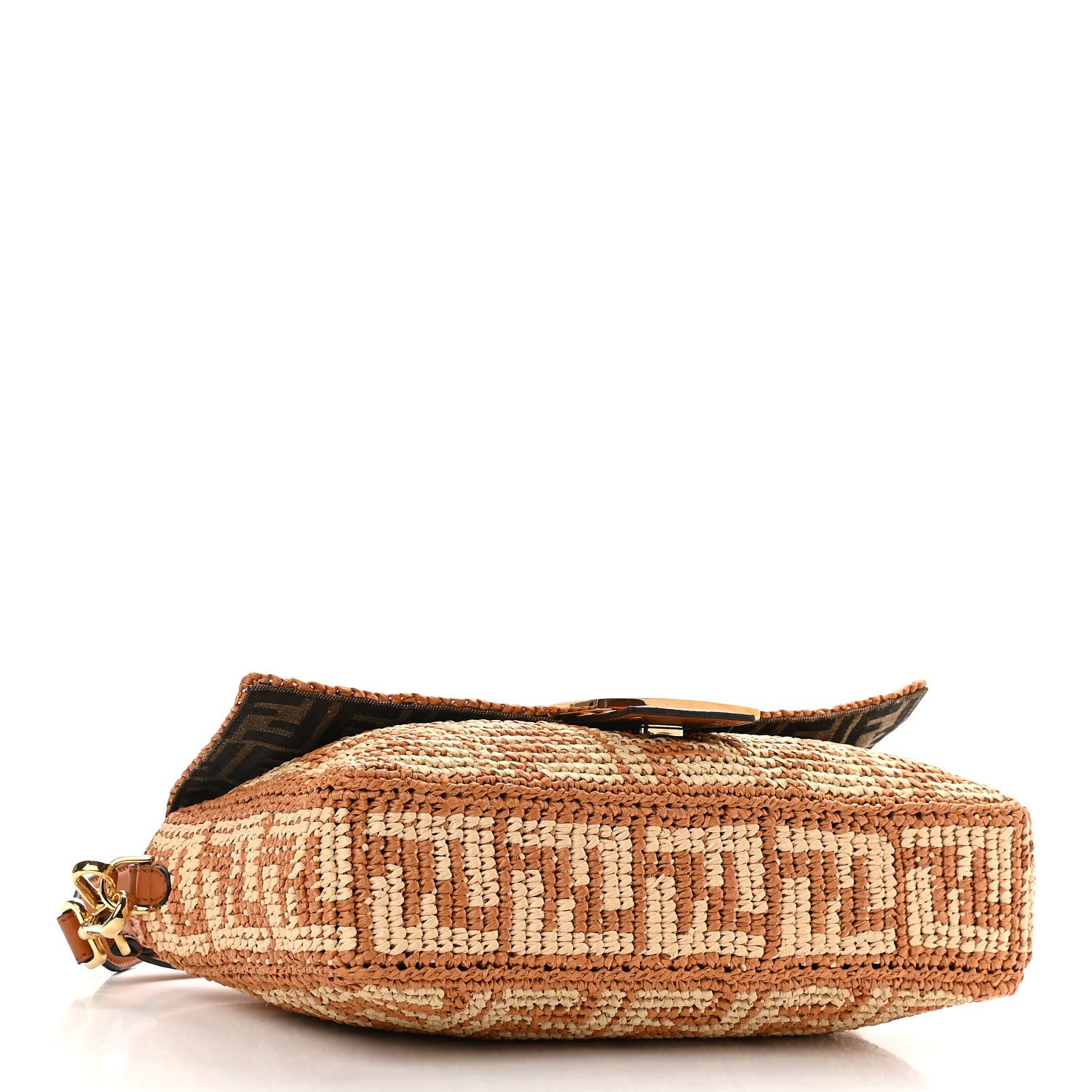 Fendi Raffia Vitello Seta FF Woven Large Baguette Brick Natural 4 of 9
