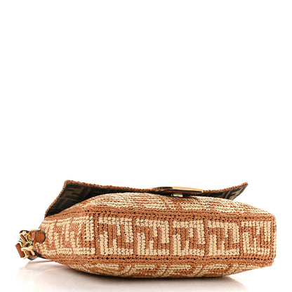 Fendi Raffia Vitello Seta FF Woven Large Baguette Brick Natural 4 of 9