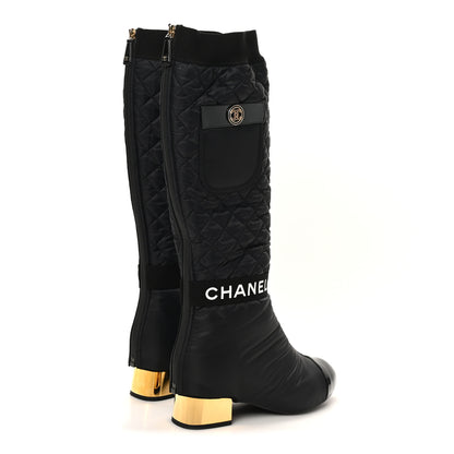 Chanel Mixed Fibers Lambskin Patent Calfskin Convertible High Boots 38.5 Black 4 of 7