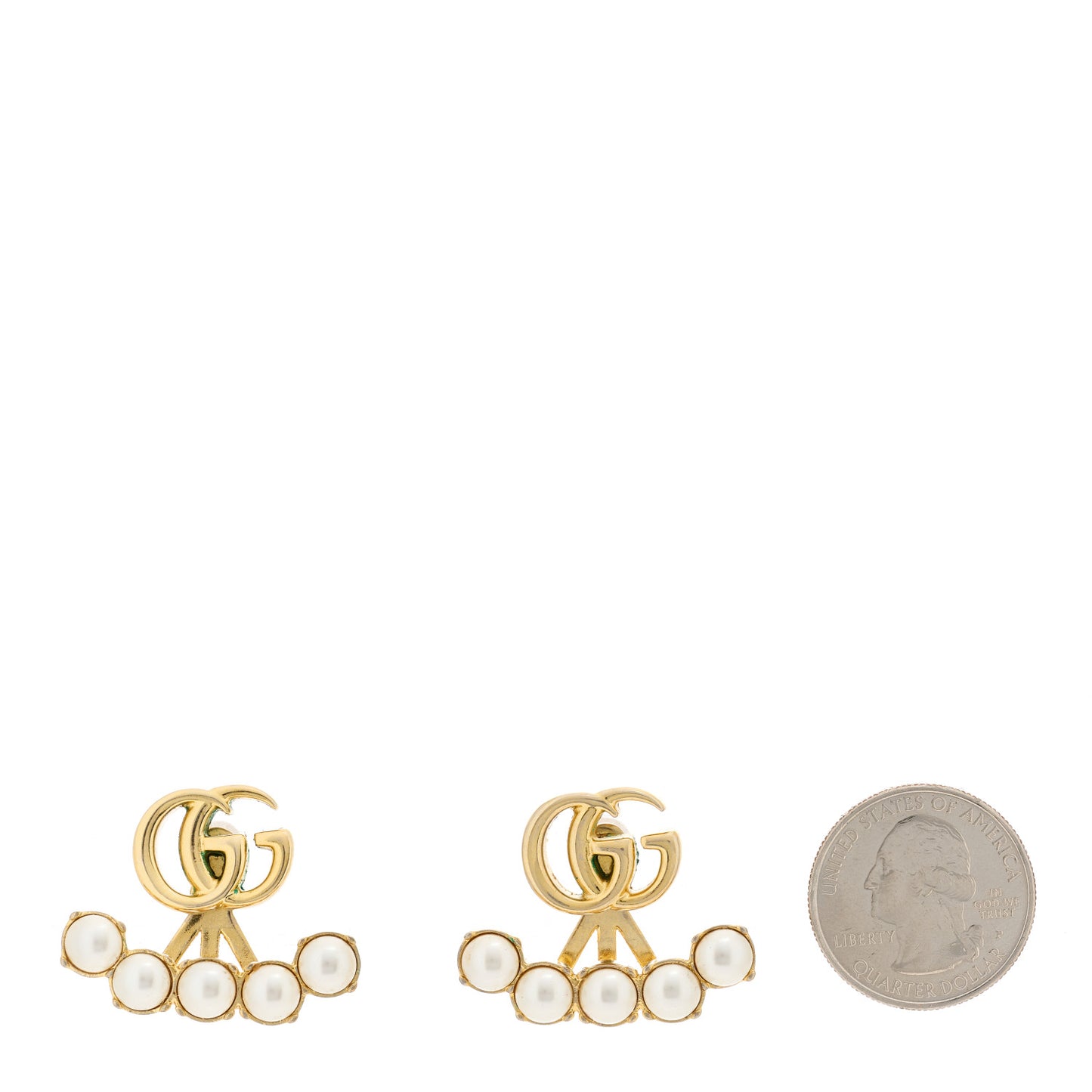Metal Pearl Double G Drop Earrings Gold