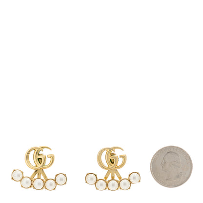 Gucci Metal Pearl Double G Drop Earrings Gold 2 of 6