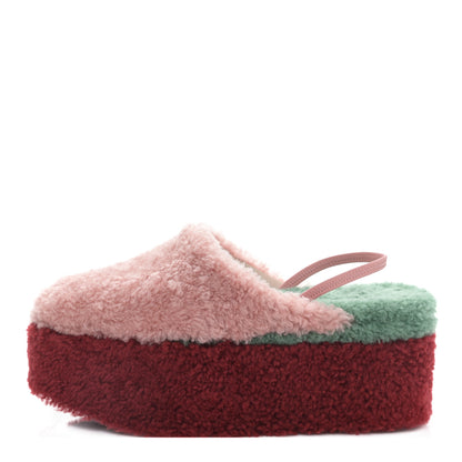 Fendi Shearling Platform Mules 36.5 Rose Green Red 1 of 7
