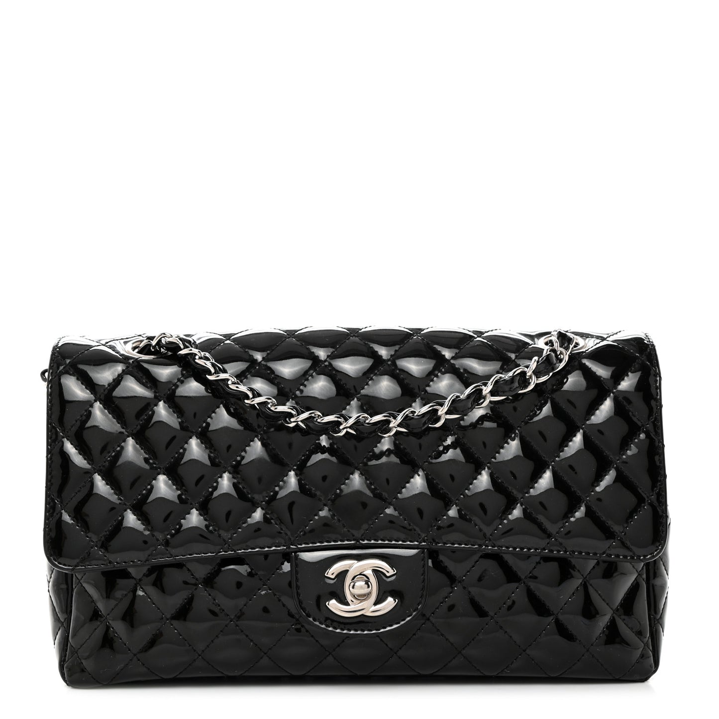 Iridescent Patent Quilted Secret Label Medium Flap Black