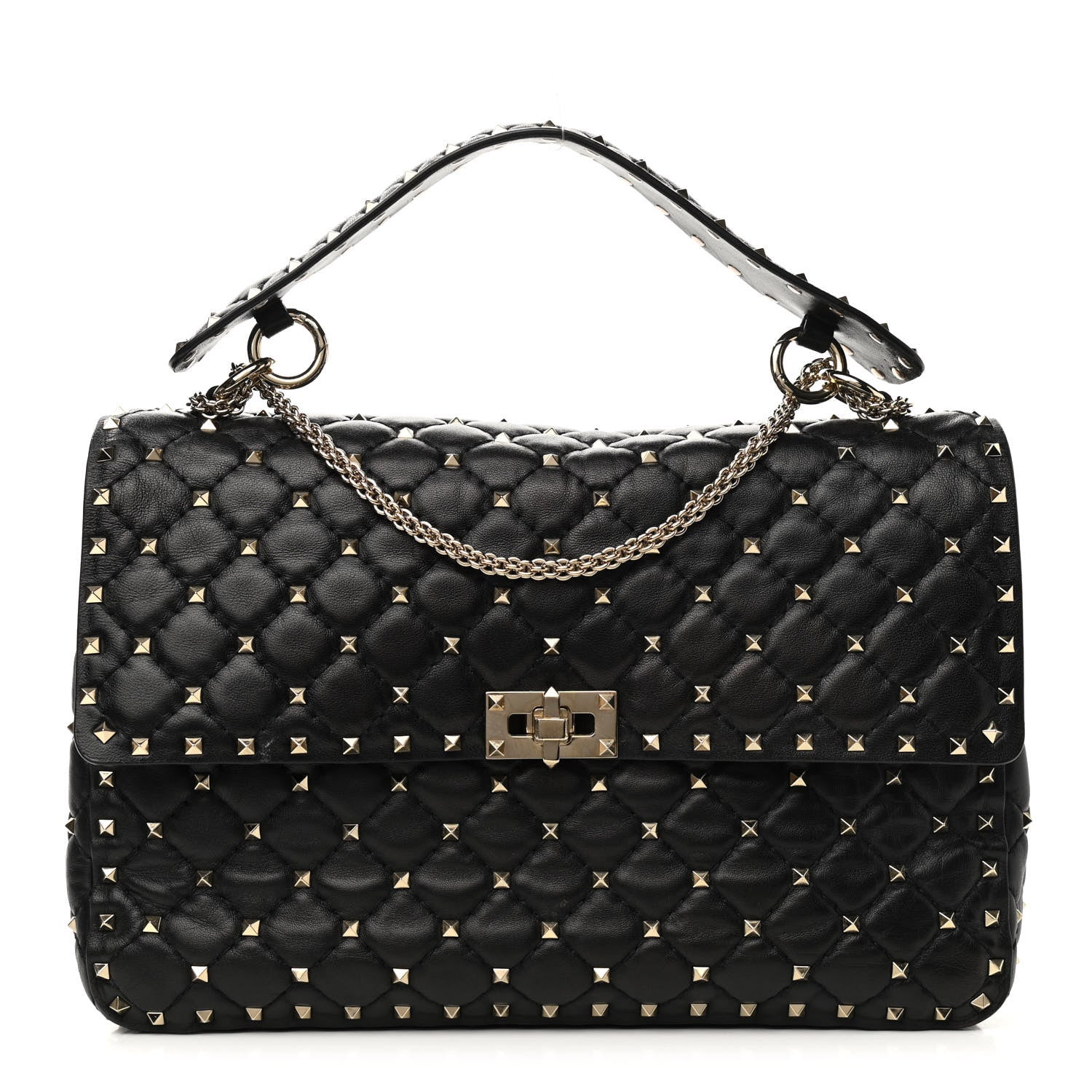 Valentino Garavani Lambskin Large Rockstud Spike Shoulder Bag Black 1 of 11