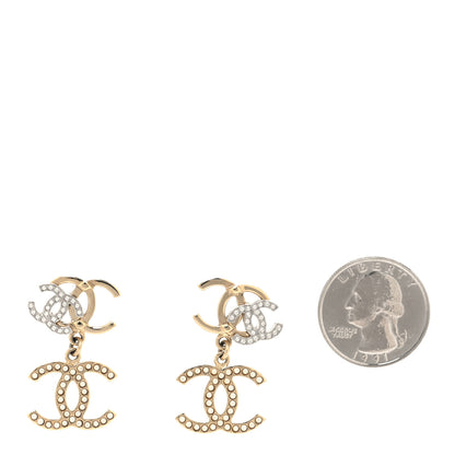 Chanel Crystal Pearl Double CC Drop Earrings Gold Silver 2 of 4