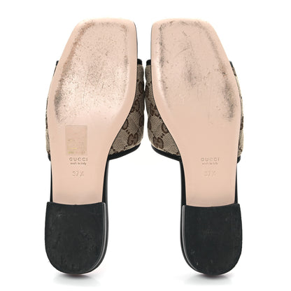 Gucci Monogram Matelasse Diagonal GG Marmont Flat Slide Sandals 37.5 Beige Ebony Black 6 of 10
