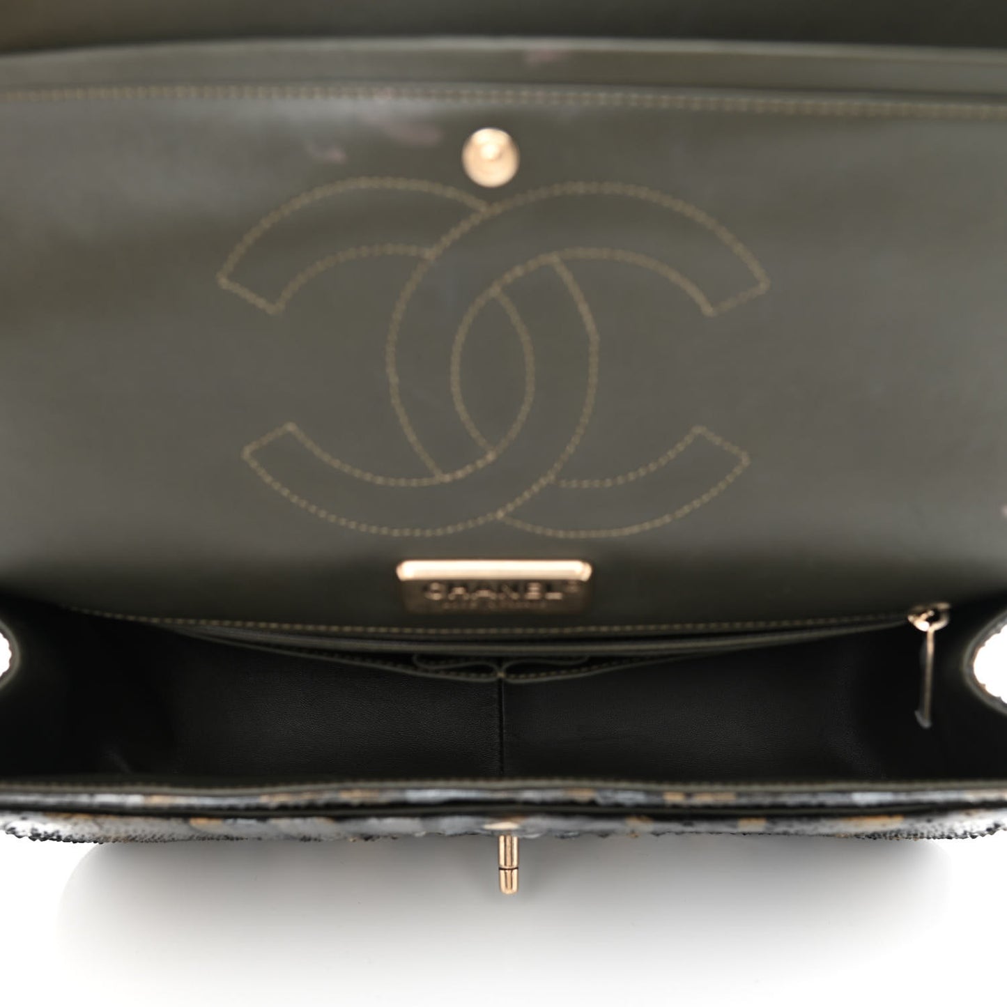 Metallic Snakeskin Jumbo Double Flap Black Gold Grey