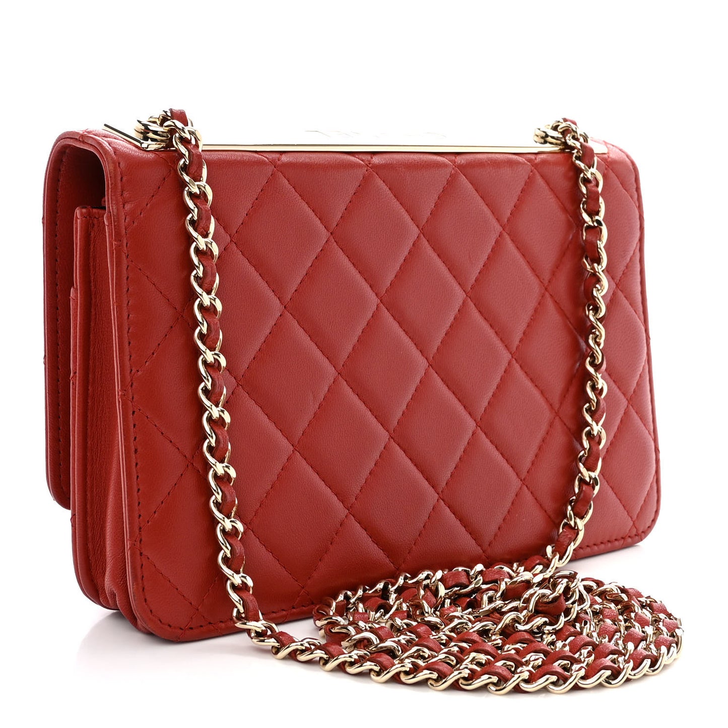 Lambskin Quilted Trendy CC Wallet On Chain WOC Red
