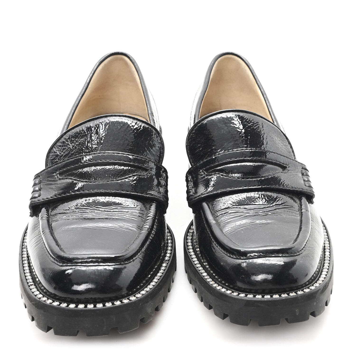 Jimmy Choo Naplack Crystal Welt Deanna 30 Penny Loafers 38.5 Black