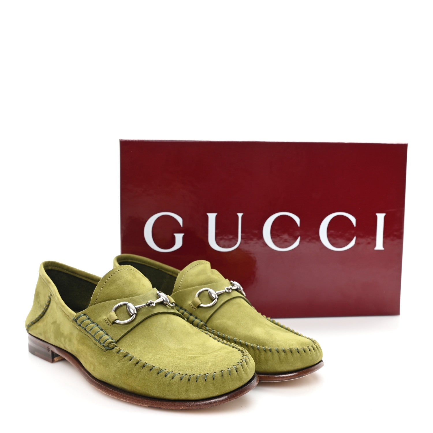 Gucci カーキ ローファー　スエード SIZE42.5 Gucci Nubuck Womens Horsebit Loafers 38 Herbs Light Green 1840960