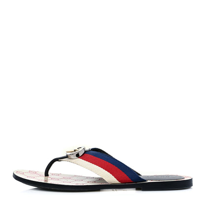 Gucci Nylon Calfskin Sylvie Web GG Monogram Womens Thong Sandals 37 Mystic White Hibiscus Red Marine Black 1 of 8