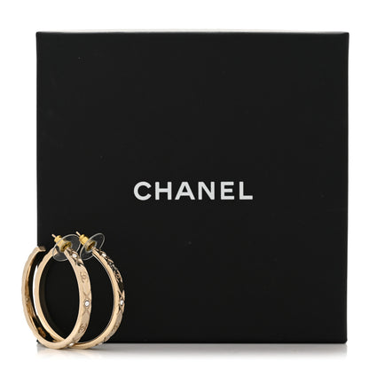 Chanel Metal Crystal Quilted CC Hoop Earrings Gold 6 of 6