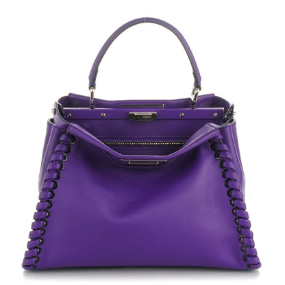 Fendi Vitello Seta Lace Up Medium Peekaboo Iconic Satchel Purple Rain 1 of 7