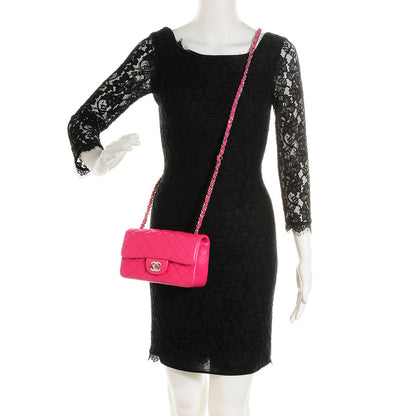 Chanel Lambskin Quilted Mini Rectangular Flap Dark Pink 2 of 9