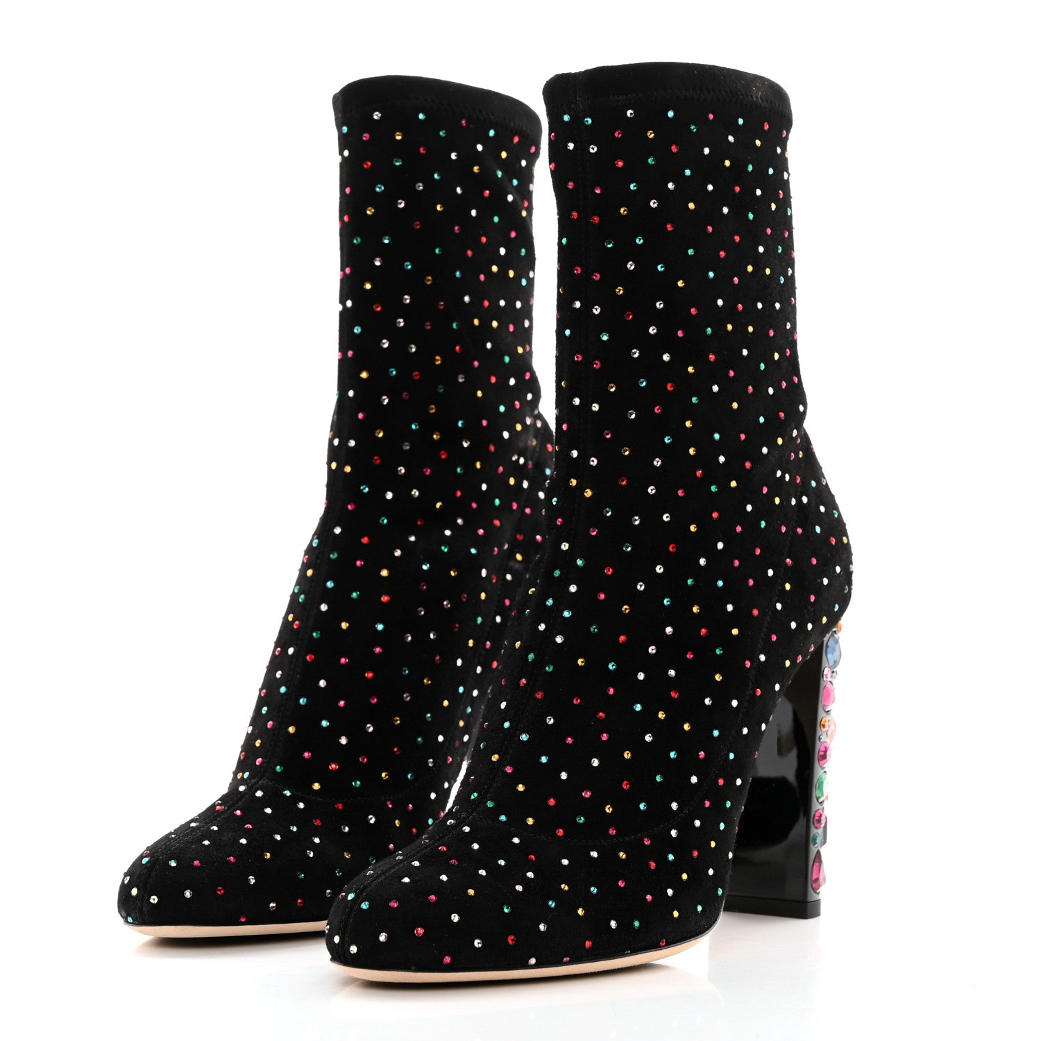 Jimmy Choo Suede Scattered Crystal Embellished Maine 100 Booties 39 Black Multicolor 3 of 8