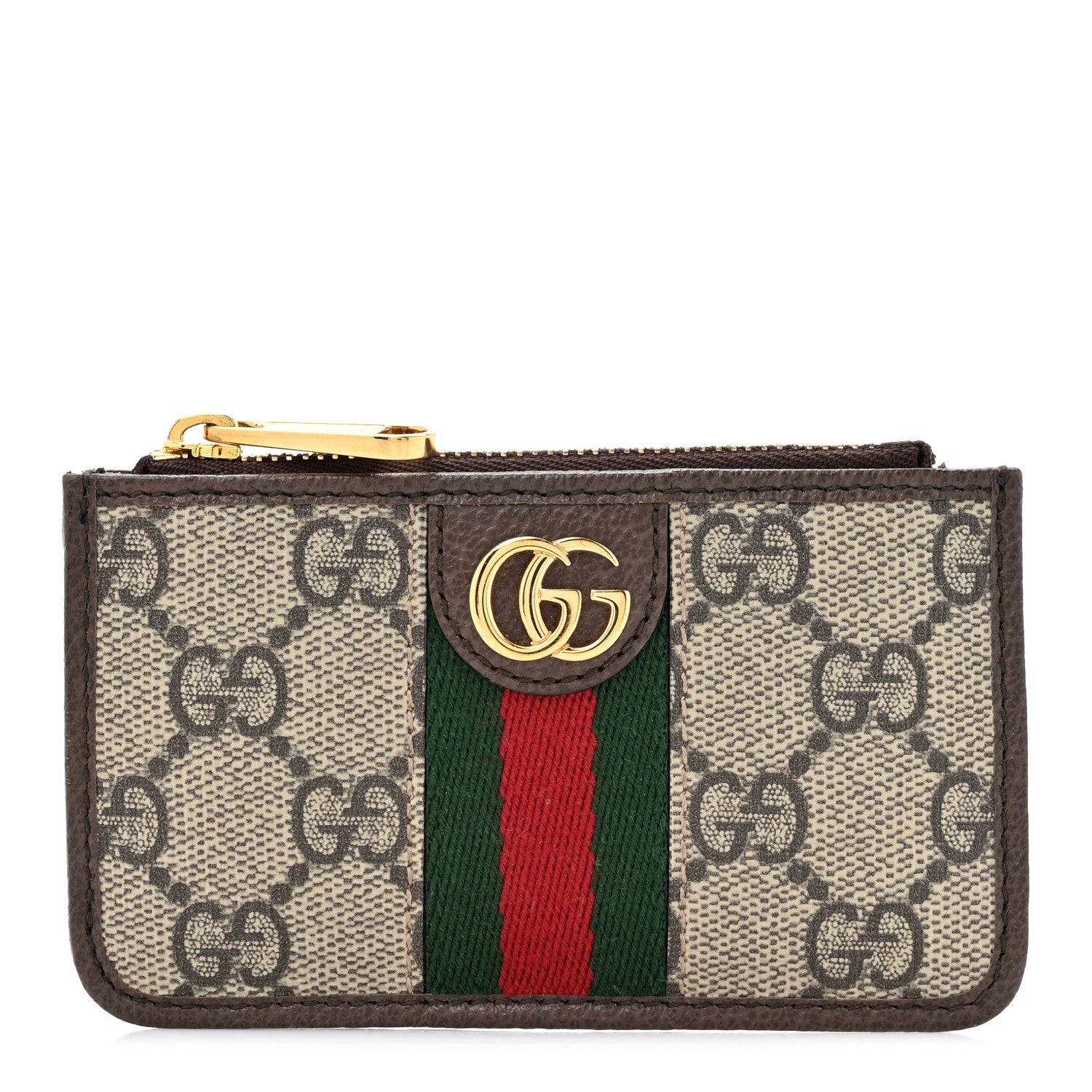 Gucci GG Supreme Monogram Web Ophidia Zip Card Case Brown 1 of 9
