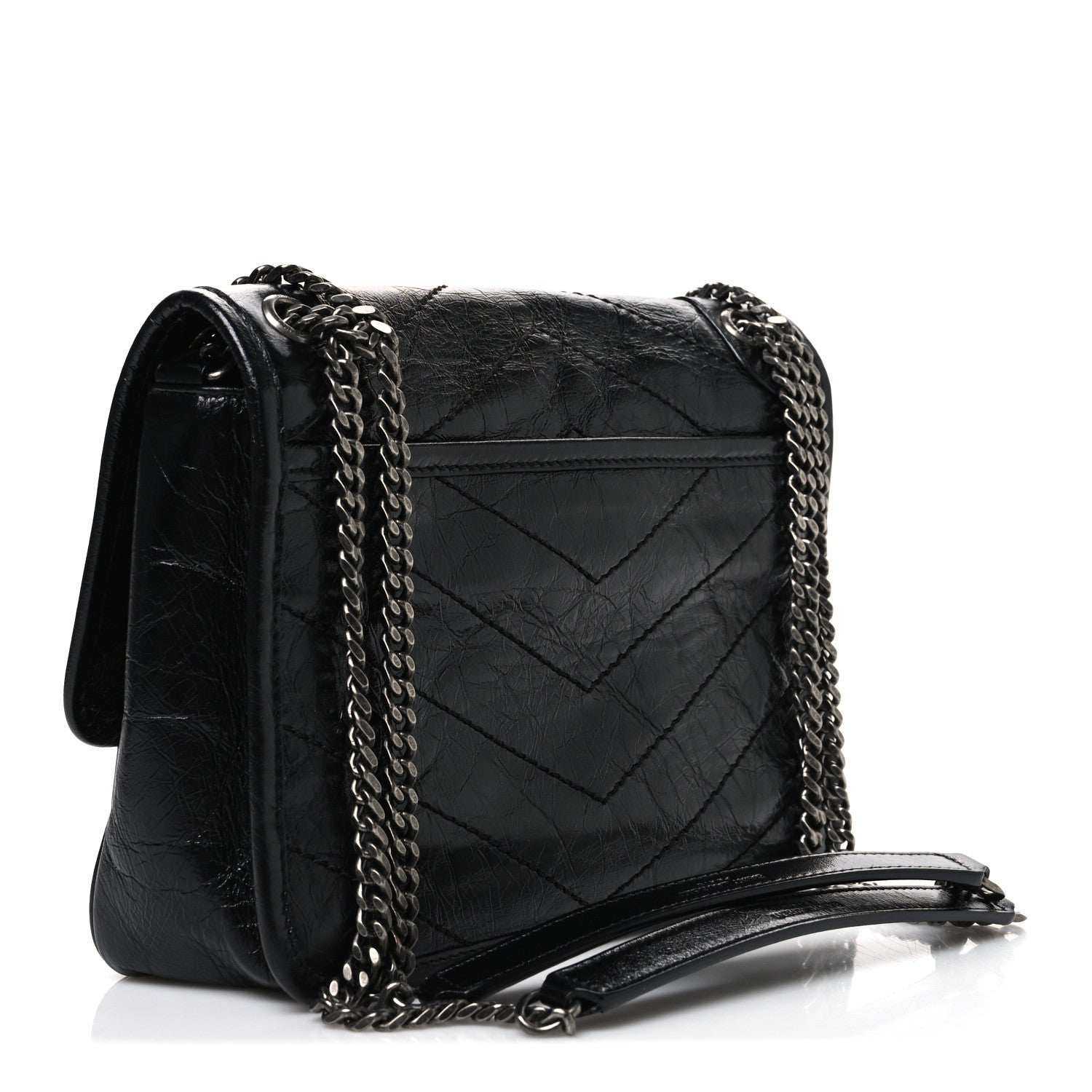Saint Laurent Crinkled Calfskin Matelasse Monogram Baby Niki Chain Satchel Black 3 of 10