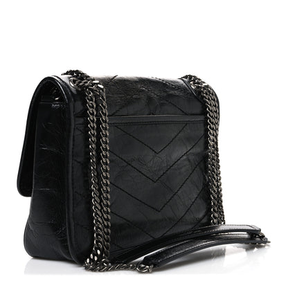 Saint Laurent Crinkled Calfskin Matelasse Monogram Baby Niki Chain Satchel Black 3 of 10